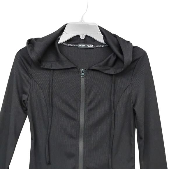 Shein Ribbed Full Zipper Hoodie with Drawstring Size Small Fitted Lightweight - Picture 5 of 10